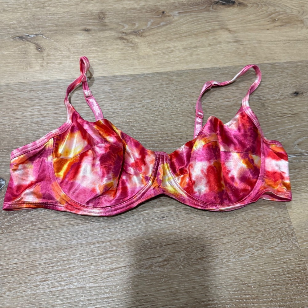 Kathy Ireland Pink Orange Tie Dye Underwire Bra Size 38C Satin Finish Adjustable